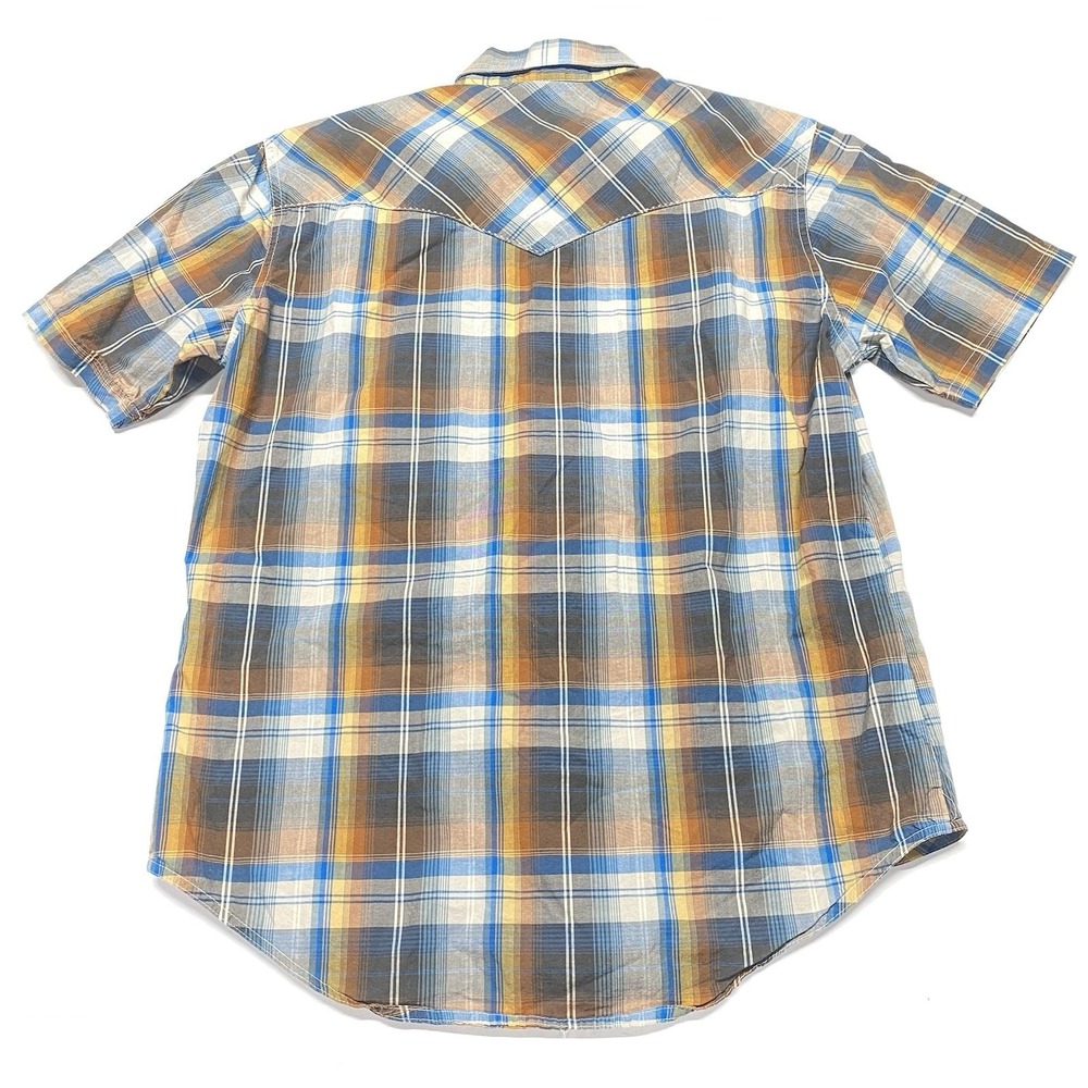 Wrangler Retro Western Mens Medium M Brown Plaid Pearl Snap Short Sleeve READ - Picture 8 of 12